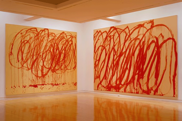 Installation view of the present work, at right, New York, Gagosian Gallery, 2005. Artwork: © Cy Twombly Foundation